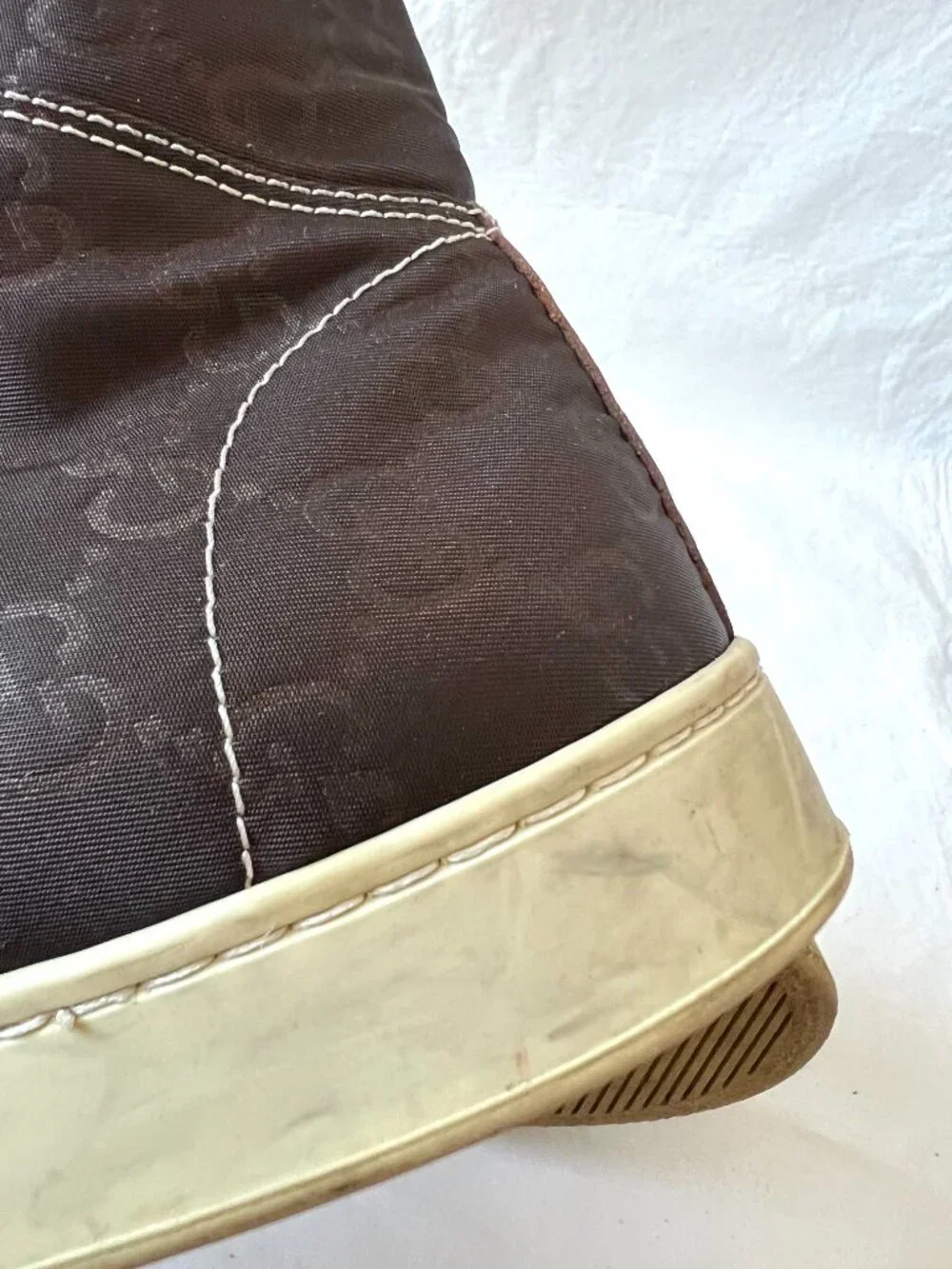 Gucci sneakers GG nylon brown leather 8.5 US 9 mens lace up high top shoes